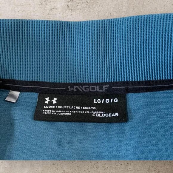 Under Armour Golf Sweater Men’s Size Large Blue Coldgear 1/4 Snap Loose Fit - Picture 2 of 5
